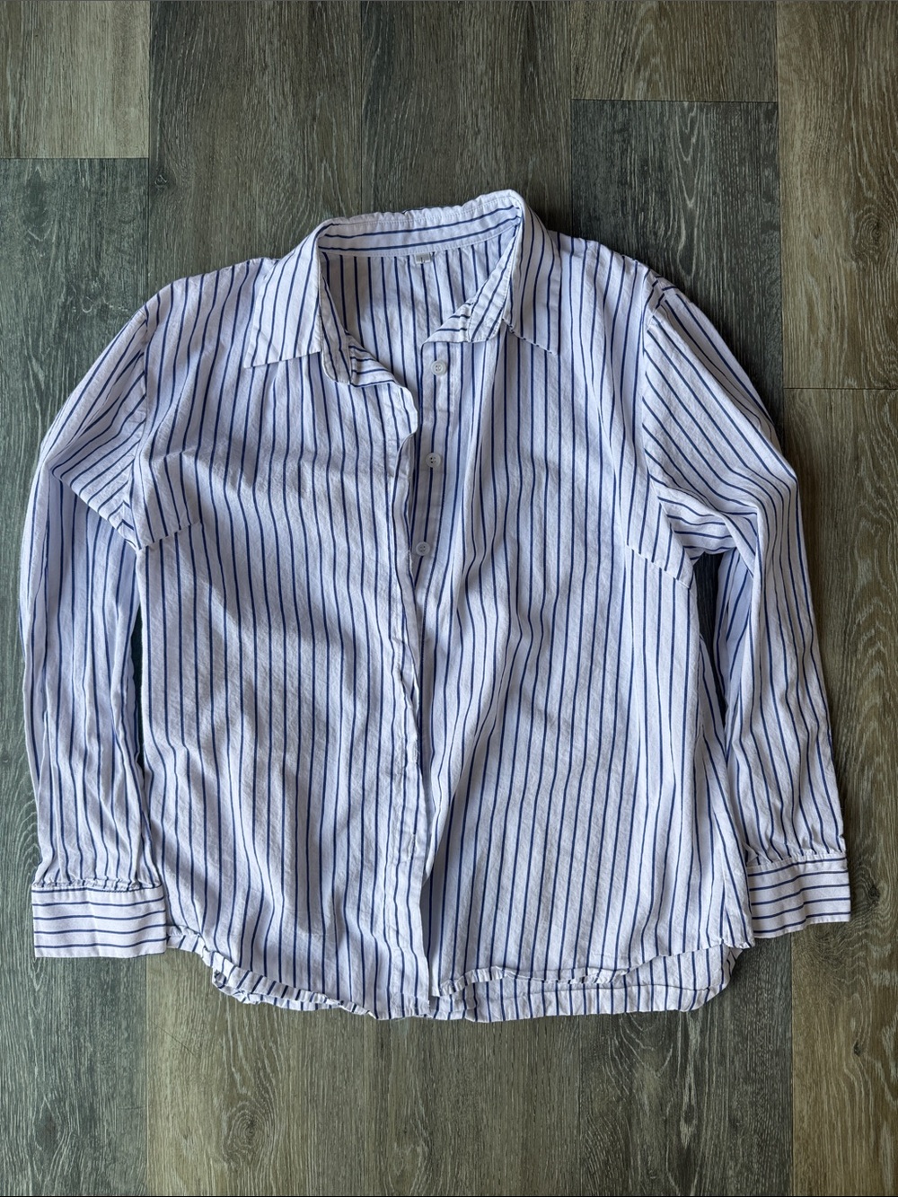 Women’s White & Navy Stripe Button-Down Shirt
